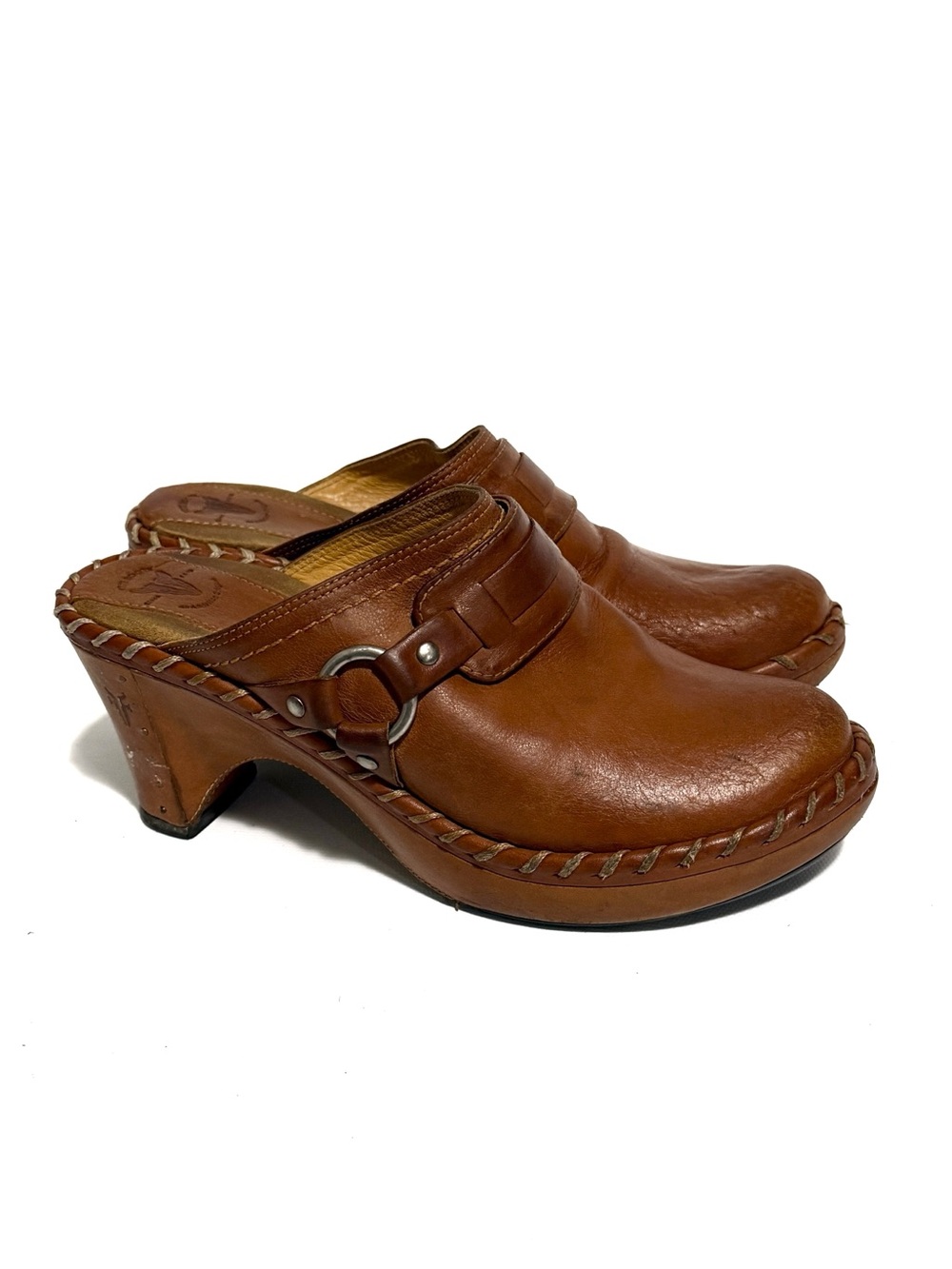 Frye Charlotte Leather Clogs Brown Saddle Tan Size 5.5